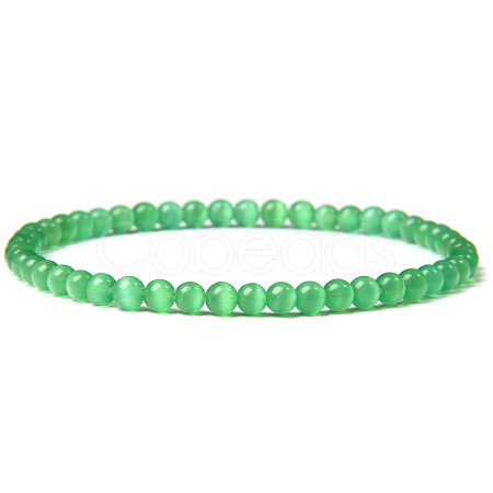 4mm Round Natural Dyed & Heated Green Onyx Agate Beads Bracelet for Men KG3069-25-1