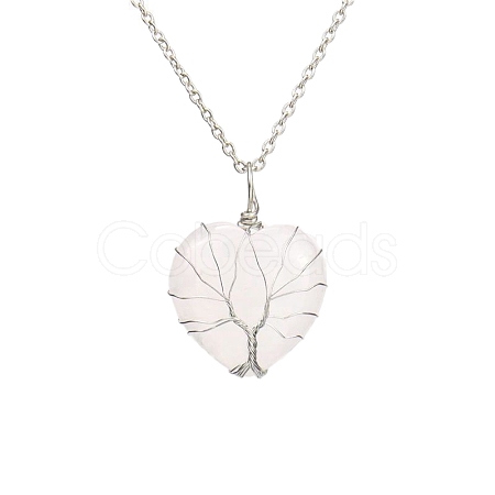 Natural Quartz Crystal Heart Pendant Necklaces PW-WG58330-03-1
