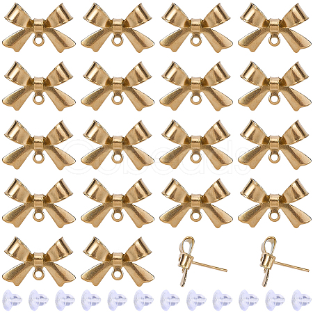 20 Pairs 304 Stainless Steel Bowknot Stud Earring Findings STAS-SC0021-25-1