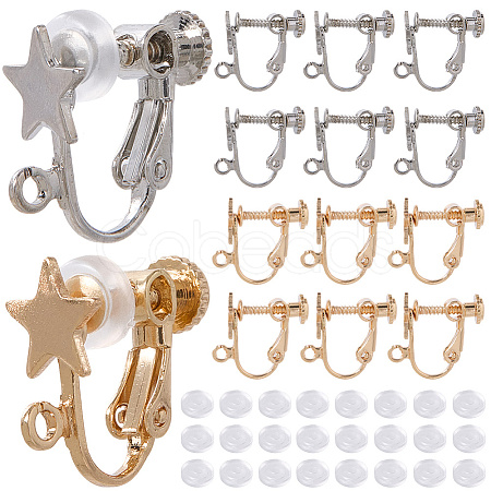 24Pcs 2 Colors Brass Pentagram Screw Clip-on Earring Findings EJEW-SP0001-12-1