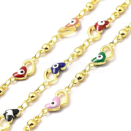 Handmade Brass Enamel Heart with Evil Eye Link Chain CHC-I045-10G-1