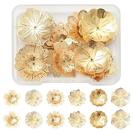 12Pcs 6 Styles Brass Bead Caps KK-YW0004-72-1