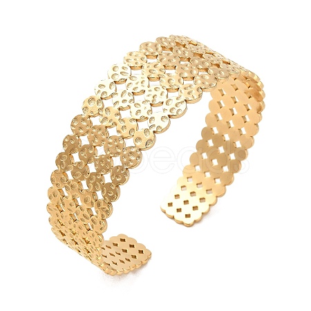 304 Stainless Steel Flat Round Cuff Bangles BJEW-G694-05G-1