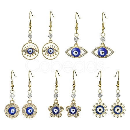 Alloy Enamel Evil Eye Dangle Earrings with Crystal Rhinestone EJEW-JE05387-1