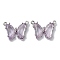 Alloy Resin Pendants, Lead Free & Cadmium Free, Butterfly Charms, Plum, Platinum, 12x22x5mm, Hole: 1.2mm