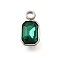 304 Stainless Steel Pendants, with Rhinestone, Stainless Steel Color, Rectangle, Emerald, 10.5x5.5x3.5mm, Hole: 1.8mm