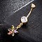 Brass Cubic Zirconia Navel Ring, Belly Rings, with 304 Stainless Steel Bar, Cadmium Free & Lead Free, Real 18K Gold Plated, Flower, Colorful, 39x11mm, Bar: 15 Gauge(1.5mm), Bar Length: 3/8"(10mm)