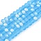 Transparent Glass Beads Strands, Faceted, Frosted, Half AB Color Plated, Rondelle, Deep Sky Blue, 4x3.5mm, Hole: 1mm, about 113~115pcs/strand, 41~41.5cm