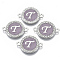 Alloy Enamel Links Connectors, with Crystal Rhinestones, Flat Round with Letter, Silver Color Plated, Letter.T, 22x16x2mm, Hole: 1.8mm