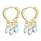 Brass Hoop Earrings with Glass Teardrop Charms, Golden, 25x15mm