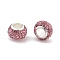 Rondelle Polymer Clay European Beads, Large Hole Beads, with Rhinestone & Alloy Core, Flamingo, 11.5x7.5mm, Hole: 5mm