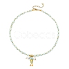 Brass Enamel Fish and Natural Pearl Rice Pendant Natural Glass Nuggets Beaded Necklaces for Women NJEW-JN06357-03-3