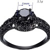 Flat Round Brass Jet Rhinestone Finger Rings FS-WG232E0-01-4