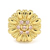 Rack Plated Brass Micro Pave Cubic Zirconia Flower Open Cuff Rings for Women RJEW-Z042-02G-02-2