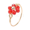 7Pcs 7 Styles Flower Glass Beads Finger Rings RJEW-JR00710-02-4
