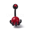 Red PVC Round Beaded Claw Dangle Belly Ring with Rhinestone AJEW-D053-02EB-2