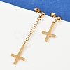 Christian Upside Down Cross 201 Stainless Steel Dangle Stud Earrings LS-EJEW-P314-01C-G-3
