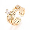 Brass Micro Pave Cubic Zirconia Cuff Rings KK-T074-79G-1