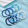 10Pcs Polymer Clay Disc & Glass & Brass Beaded Stretch Bracelets Set BJEW-JB09676-01-5