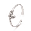 Crystal Rhinestone Heart Open Cuff Ring RJEW-C025-39P-1