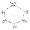 Tarnish Resistant Summer Beach 304 Stainless Steel Cable Chains Shell & Starfish Charm Bracelets BJEW-P334-07P-1
