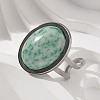 Oval Natural Green Spot Jasper Finger Rings RJEW-M062-02P-13-5
