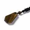 Natural Tiger Eye Hexagon Pendant Necklace with Nylon Cord NJEW-G094-A04-3
