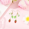 Strawberry Alloy Enamel & Acrylic Leaf Dangle Earrings EJEW-JE06625-1