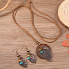 Iron & Wood & Suede Cord Pendant Necklaces & Dangle Earrings Sets FS-WGBCDFB-01-5