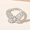 Adjustable Brass Butterfly Finger Rings with Clear Cubic Zirconia CU-CBA7E55-18P-01-2