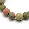 Natural Frosted Unakite Round Bead Strands G-M064-4mm-06-2