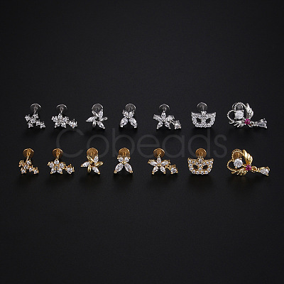 Stainless Steel Micro Pave Clear Cubic Zirconia Internally Threaded Labrets WGBE4CC-02-1