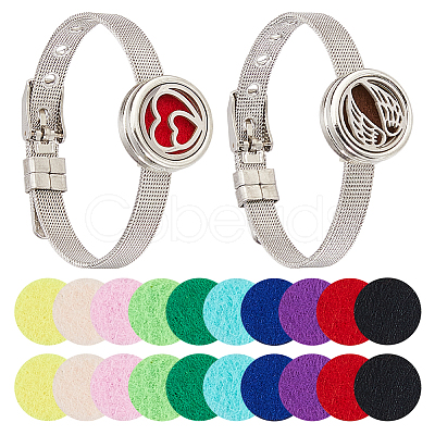 2Pcs 2 Styles Stainless Steel Watch Band Bracelets BJEW-HS0001-15C-1