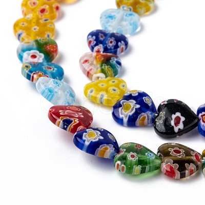 Handmade Millefiori Glass Heart Bead Strands X-LK-P017-06-1