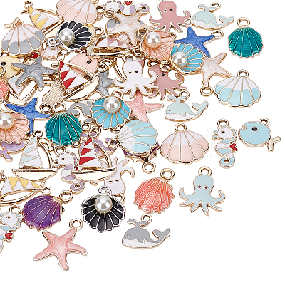 Ocean Theme Alloy Enamel Pendants ENAM-BC0001-04-1