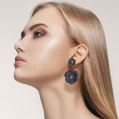 2 Pairs 2 Colors Alloy Double Flower Dangle Stud Earrings EJEW-AN0001-31-1