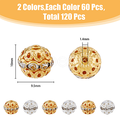 120Pcs 2 Colors Alloy Rhinestone Beads RB-HY0001-05-1