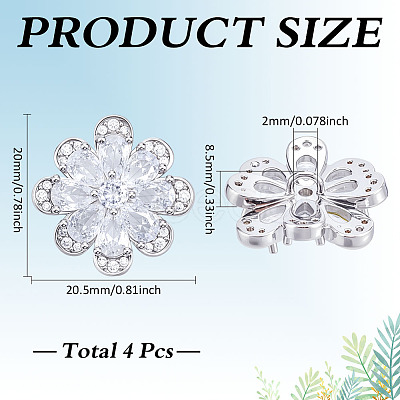 4Pcs 1-Hole Brass Pave Clear Cubic Zirconia Buttons BUTT-MA0001-15B-P-1