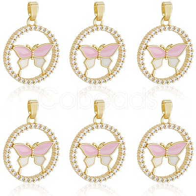 6Pcs Brass Micro Pave Cubic Zirconia Enamel Pendants KK-BBC0020-66-1