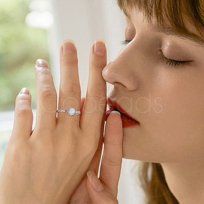 1Pc Adjustable Rhodium Plated 925 Sterling Silver Clear Cubic Zirconia Ring Components STER-DC0001-88-1