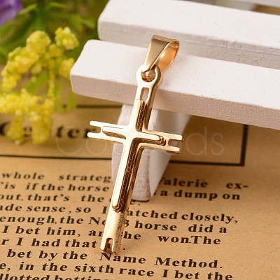 Ion Plating(IP) 304 Stainless Steel Cross Pendants STAS-I035-27A-1