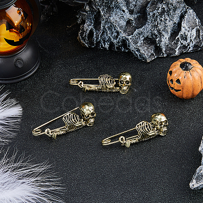 6Pcs Skeleton Halloween Zinc Alloy Brooch JEWB-FH0002-37AG-1