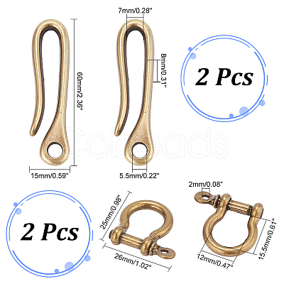 PandaHall Elite 2Pcs Tibetan Style Alloy Hook Clasps and 2Pcs Shackle Clasps FIND-PH0017-22-1