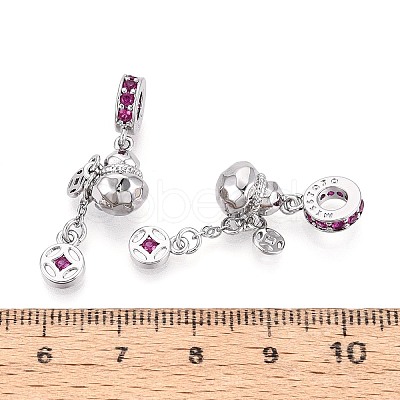 Brass Micro Pave Deep Pink Cubic Zirconia European Dangle Charms KK-N287-18P-1