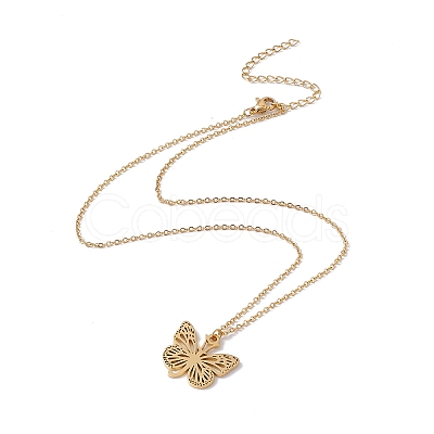 Initial Letter with Butterfly Pendant Necklace NJEW-C026-01G-J-1