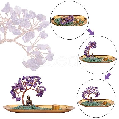 Natural Amethyst with Green Aventurine Chips with Brass Incense Burner Holder DJEW-G027-19RG-01-1