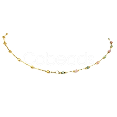 Natural & Synthetic Mixed Gemstone Faceted Round Beads Handmade Link Chain Necklaces with 316 Stainless Steel Chains NJEW-JN06059-1