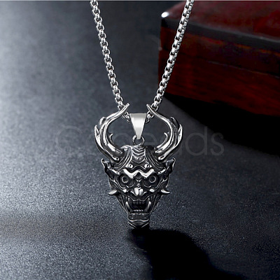 Stainless Steel Evil Skull Pendant Necklace SKUL-PW0001-134-1