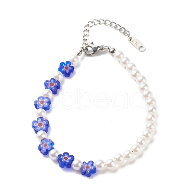 Plastic Imitation Pearl & Millefiori Glass Beaded Finger Ring Bracelet Necklace SJEW-JS01239-1