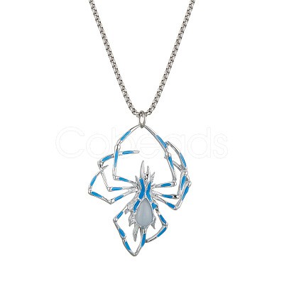 Alloy Enamel Luminous Halloween Spider Pendant Box Chain Necklaces for Women Men PW-WGC2D8E-01-1